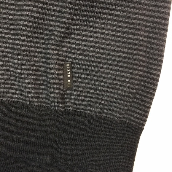 Ted Baker London Men’s Wool Blend Black/Grey Stripped Sweater. Sz 4 - Picture 4 of 10